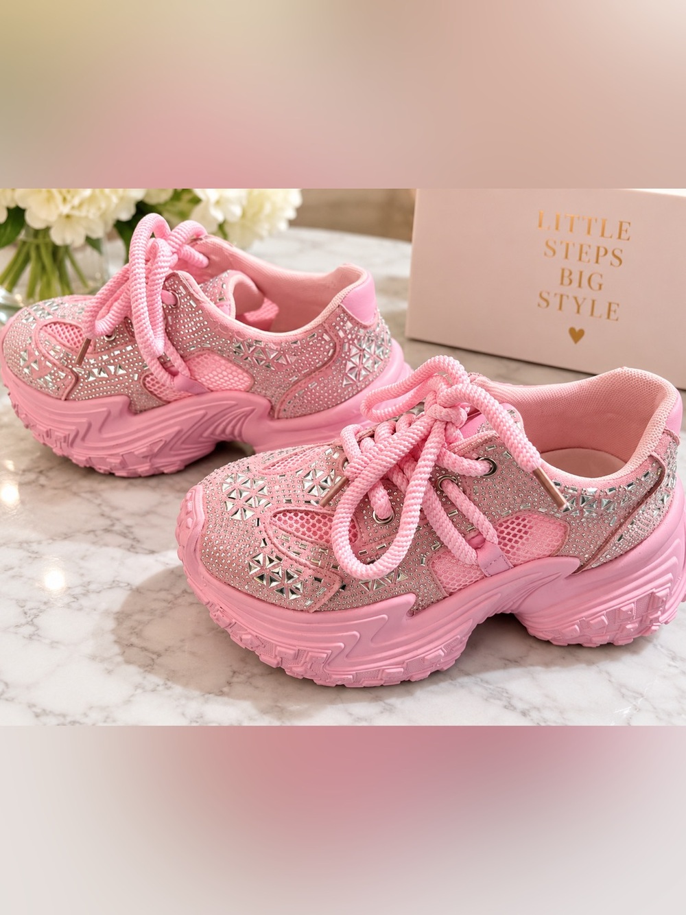European Pink Sparkle Chunky Sneakers